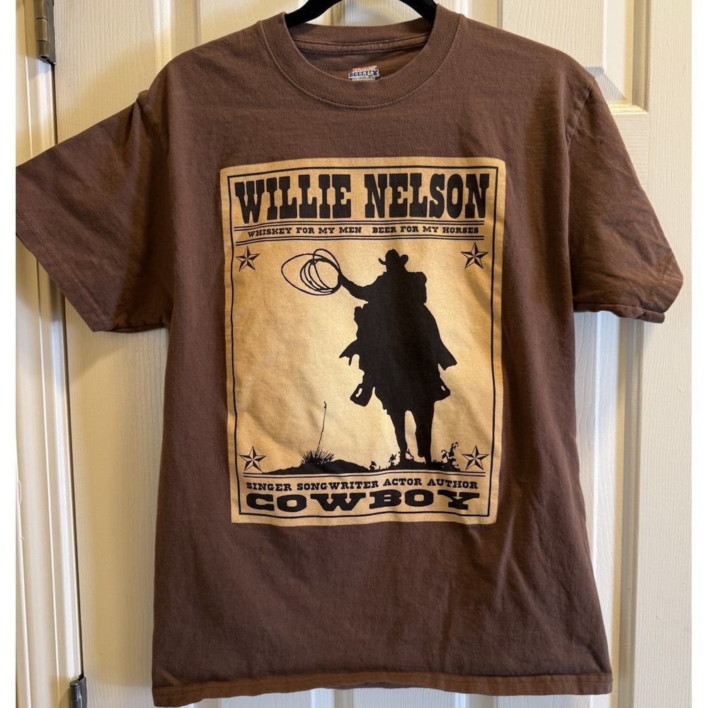 WILLIE NELSON T-Shirt‎ - Brown, Old Whiskey River - Beer For My Horses, Medium